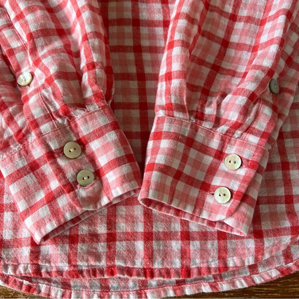 Vineyard Vines Red Pink Gingham Linen Cotton Button Blend Down Shirt Top Size 0 - Picture 13 of 16